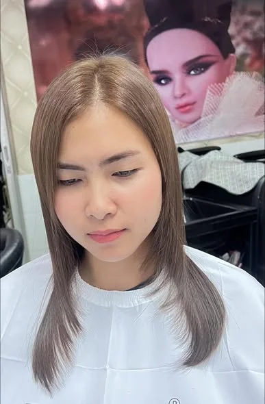 No-Bleach Ash Brown & Keratin | Oilly Hair Salon Bangkok