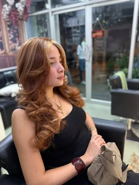 Warm Brown Orange Highlights at Oilly Hair Salon Bangkok