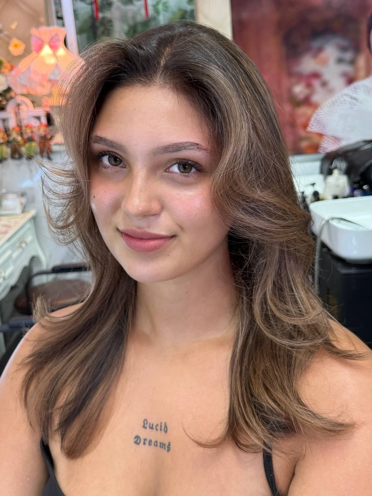 honey brown ash balayage at Oilly Hair Salon Bangkok — 黒染め落とし後のフロントビュー