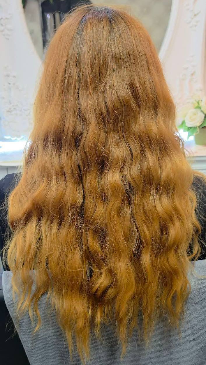 Color correction before at Oilly Hair Salon Bangkok - uneven warm orange hair