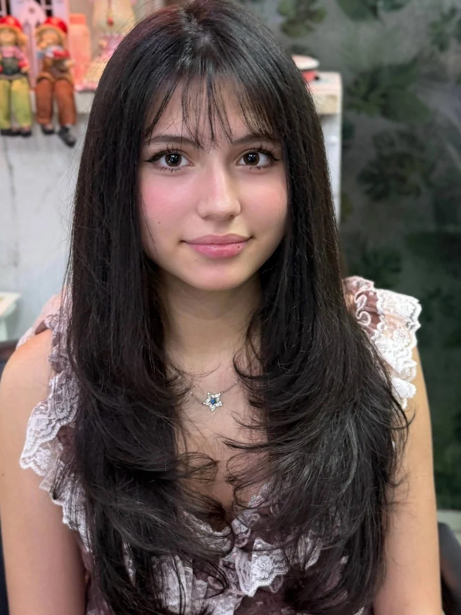 Digital Perm C-Curve after front view at Oilly Hair Salon Bangkok with face framing layers
