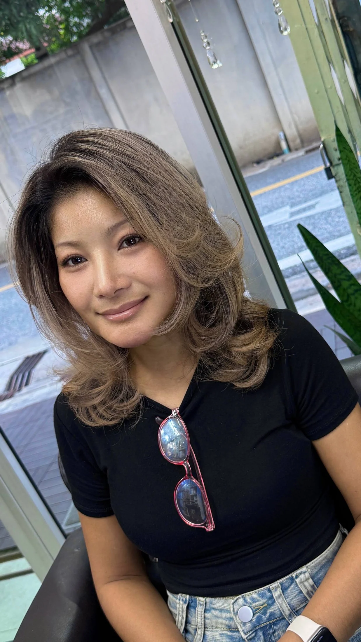 Gray Blending Balayage for Dark Asian Hair at Oilly Hair Salon Bangkok
