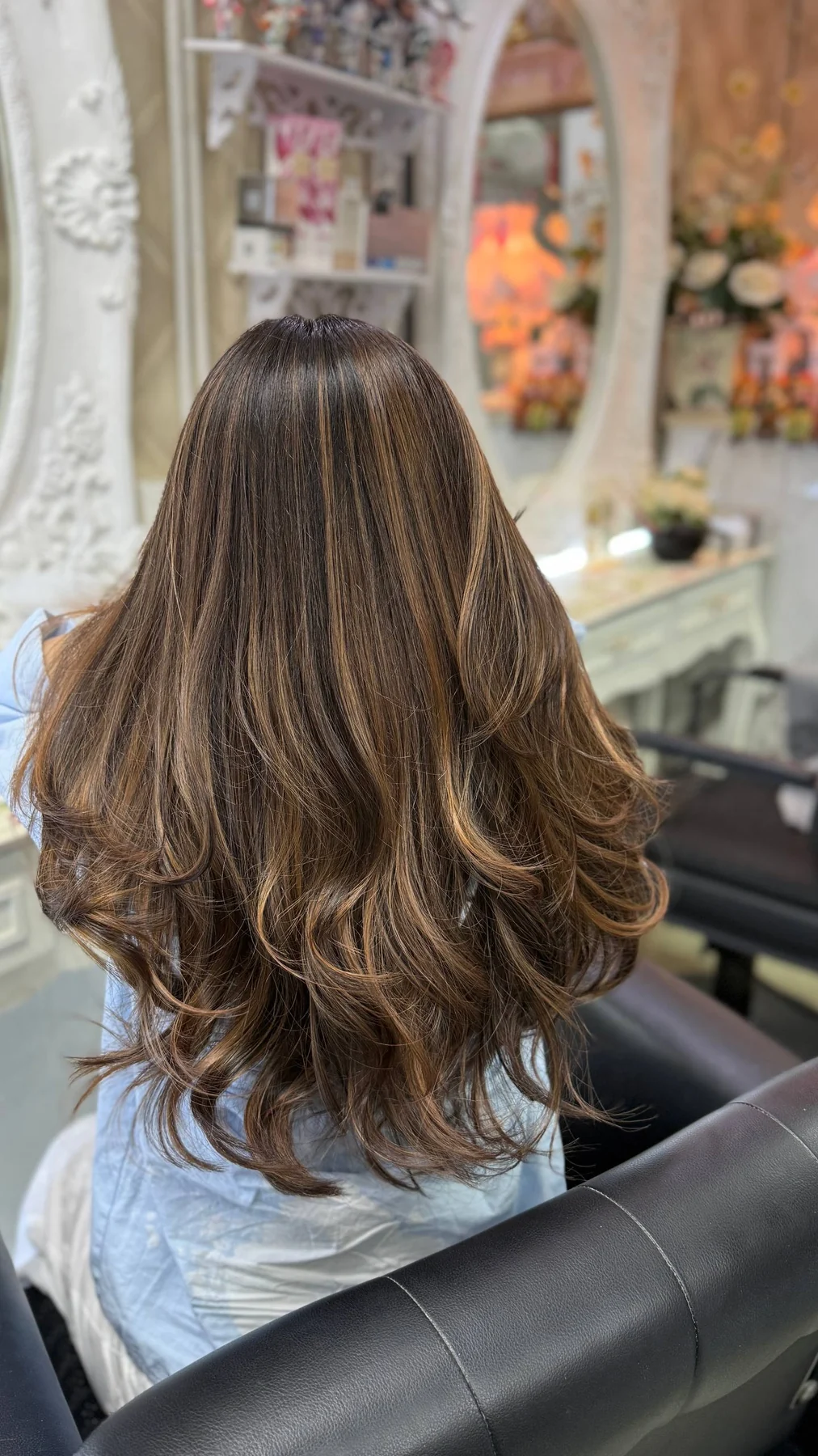 After Honey Brown Balayage at Oilly Hair Salon Bangkok — soft honey brown balayage from the back