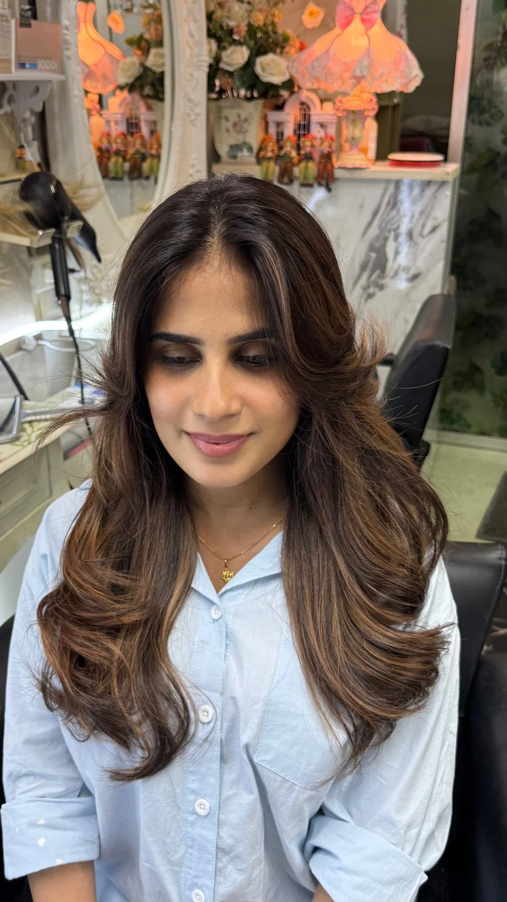 Honey Brown Balayage face-framing result at Oilly Hair Salon Bangkok
