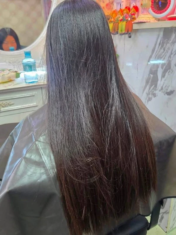 Before natural long dark hair before Brown Sugar Brunette Balayage at Oilly Hair Salon Bangkok