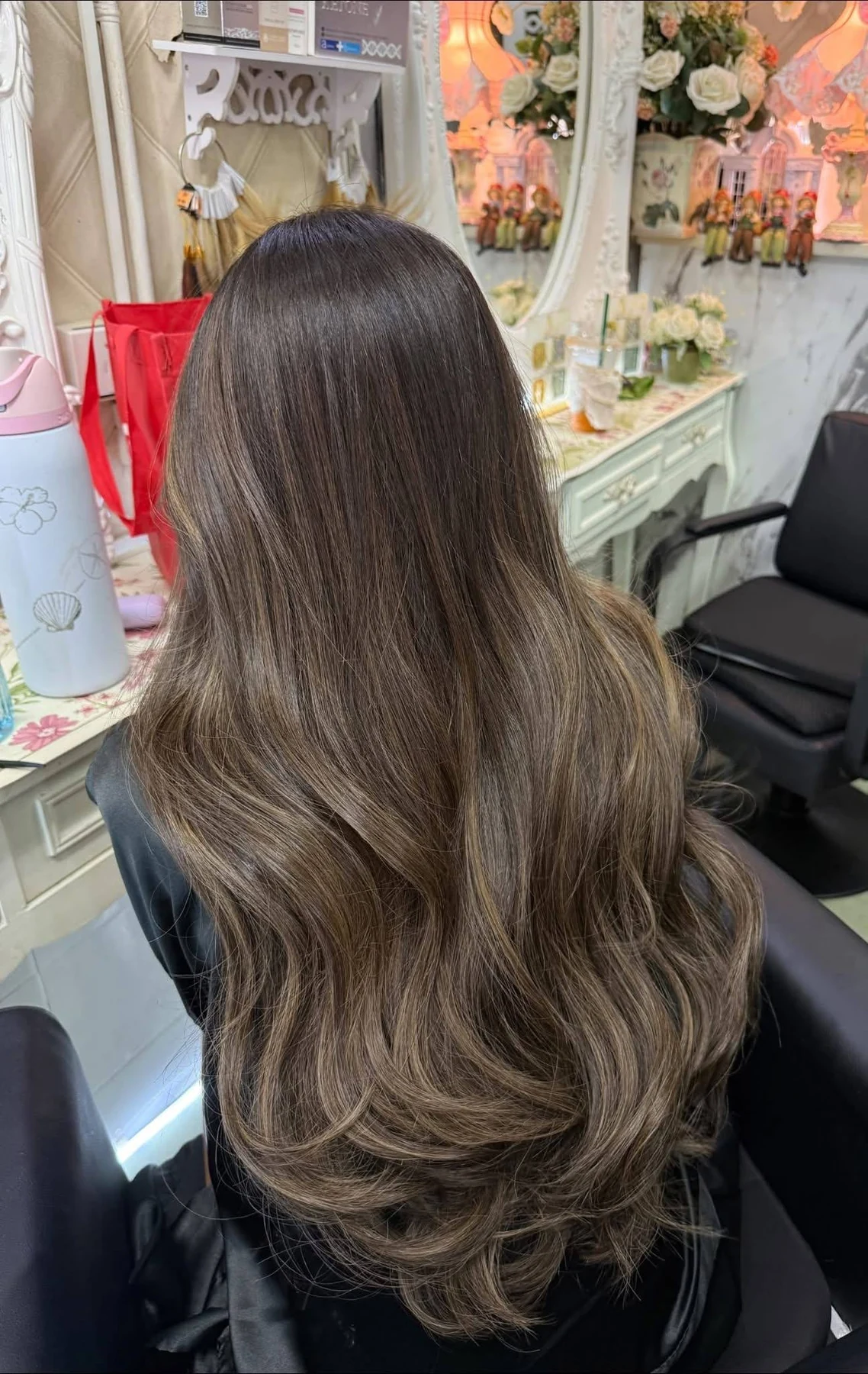 Soft Brown Sugar Brunette Balayage with natural root blend at Oilly Hair Salon Bangkok