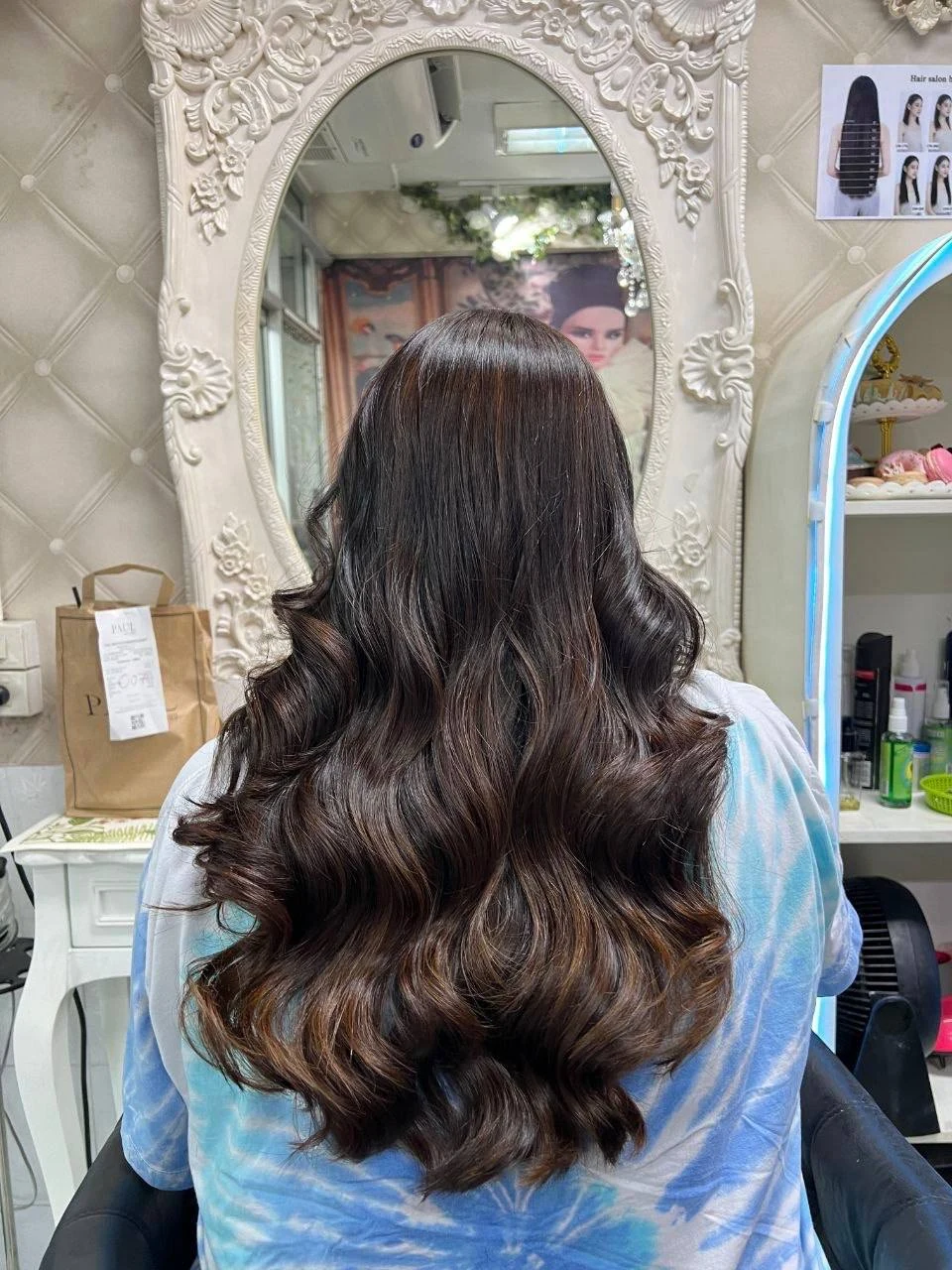 Long chocolate-brown no-bleach Balayage with soft dimensional movement in Bangkok